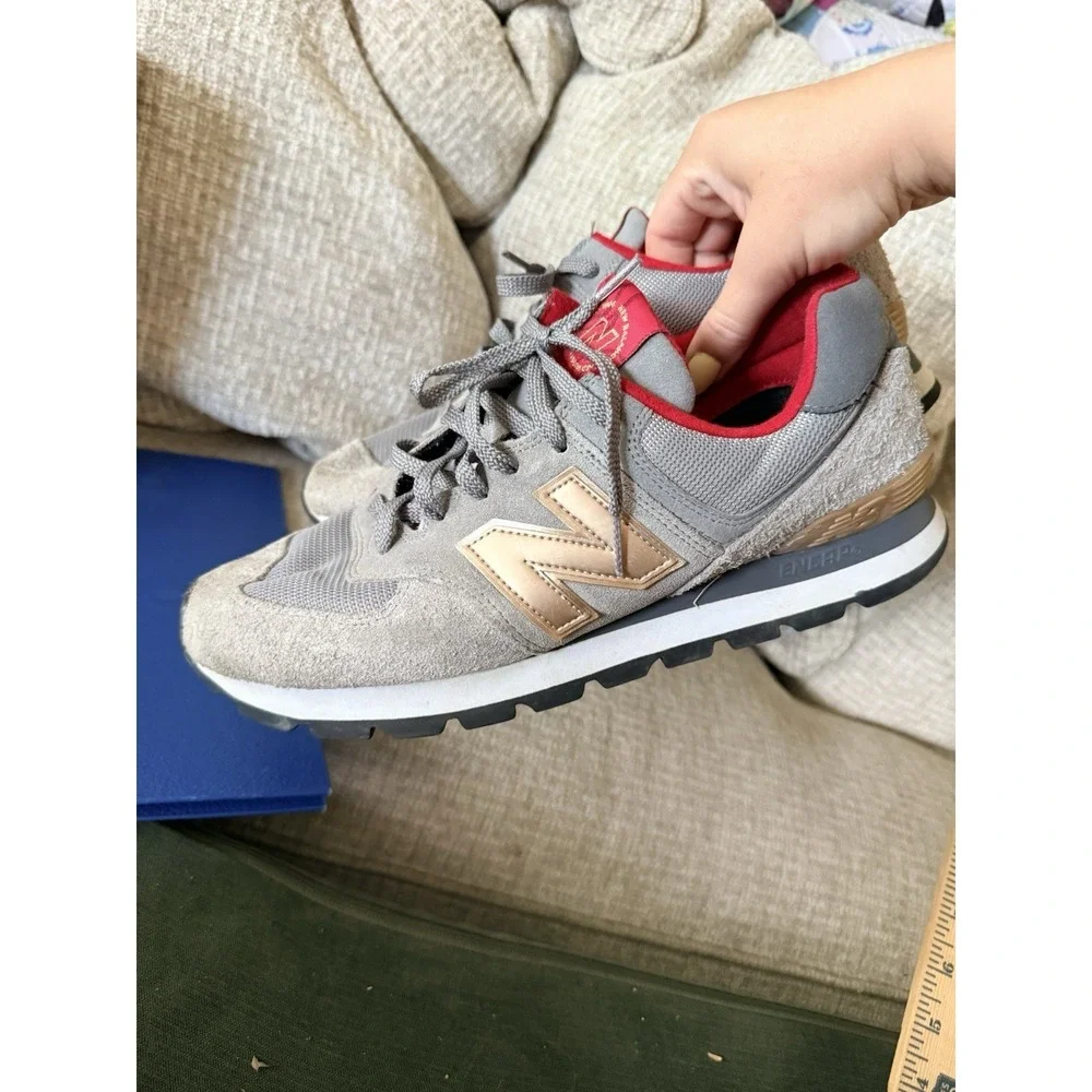 New Balance 574 ML574DYK Castlerock/White/Gold Men's Suede Low Top